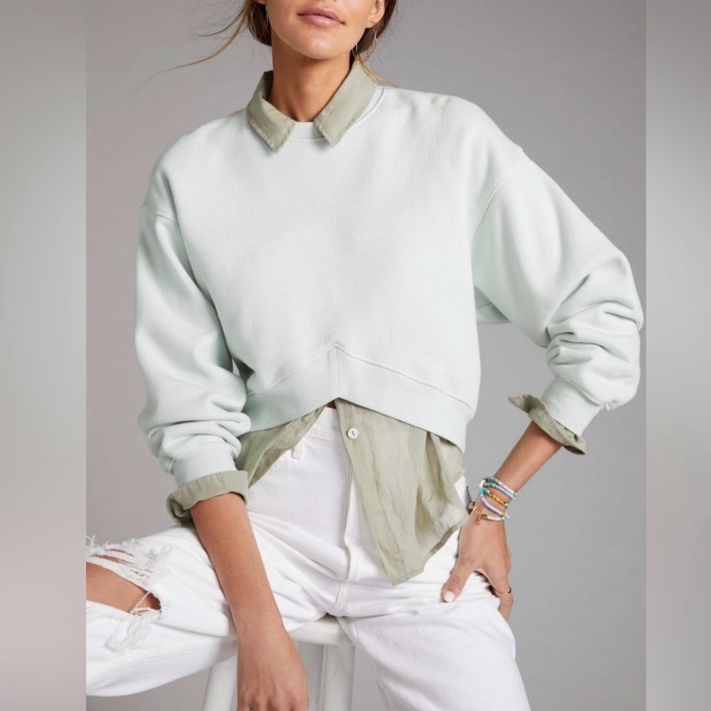 💥Agolde Chevron Angled Hem Sweatshirt Pullover Vanilla Mint Size Medium